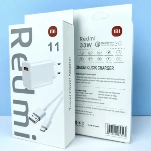 Chargeur 33W vers Redmi/Xiaomi 1USB + câble type C blanc
